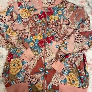 Vintage Blair Boutique Floral‎ Zip Up Jacket Women's Size L Shoulder Pads 80s